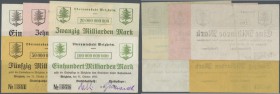 Welzheim, Oberamtsstadt, 1, 10, 20, 50, 100 Mrd. Mark, 31.10.1923, Erh. II-III, total 5 Scheine