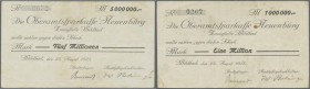 Wildbad, Stadtgemeinde, 1, 5 Mio. Mark, 23.8.1923, gedr. Schecks auf Oberamtssparkasse Neuenbürg Zweigstelle Wildbad, Erh. III-IV