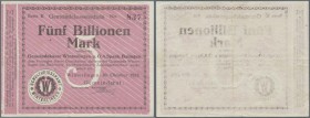Winterlingen, Gemeinde, 5 Billionen Mark, 30.10.1923, Druck lilarot, mit Unterschrift, Erh. II-III
