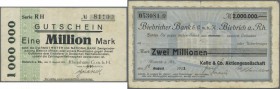 Biebrich und Amöneburg, 17 Scheine Hochinflation, dabei Kalle & Co., 2 Mio. Mark, 18.8.1923, Scheck auf Biebricher Bank, Rheinhütte GmbH, 1 Mio. Mark,...