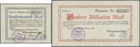 Künzelsau, Oberamtssparkasse, 100, 500 Tsd., 1, 2 (3 Farbvariationen), 3, 5, 20 Mio. Mark, 20.8.1923, 5, 20, 50, 100 Mrd. Mark, 25.10.1923, nicht häuf...