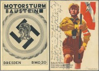 Bausteine und Spendenkarten, Album mit 94 teils sehr dekorativen Ansichtskarten aus 1901/1967 mit einem starken politischen Anteil auch zum III. Reich...