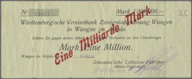 Wangen, Simonius'sche Cellulose-Fabriken AG, 5 Mio. Mark, 23.8.1923 (Datum gestempelt - nicht bei Karau), Erh. IV-, 1 Mrd. auf 1 Mio. Mark, 23.10.1923...