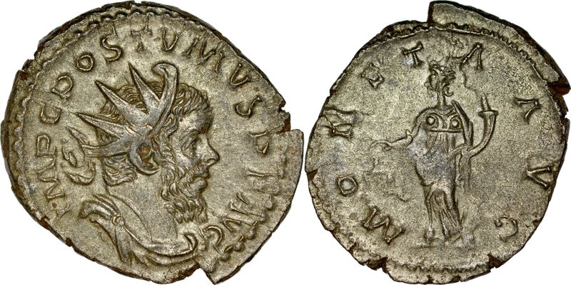 Antoninian, Postumus 259-268.
 Av.: Popiersie cesarza w koronie radiata, Rv.: S...