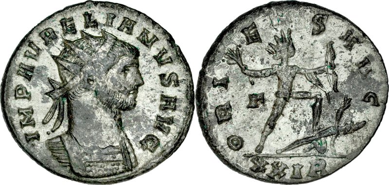 Antoninian, Aurelianus 270-275.
 Av.: Popiersie cesarza w koronie radiata, Rv.:...