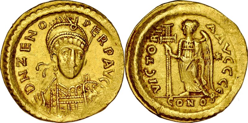 Solid, Konstantynopol, Zeno 476-491.
 Av.: Popiersie cesarza trzymającego włócz...