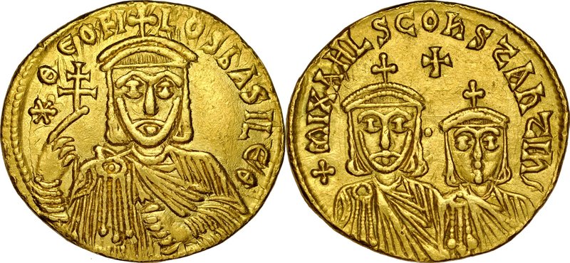 Solid, Konstantynopol, Teofil 829-842.
 Av.: Popiersie cesarza w diademie z krz...