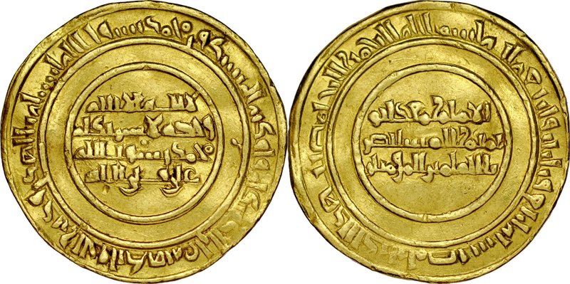 Dinar AH434, Misr, al-Mustansir AH 427-487.
 Złoto, waga 4,22 g, lekko gięty
...