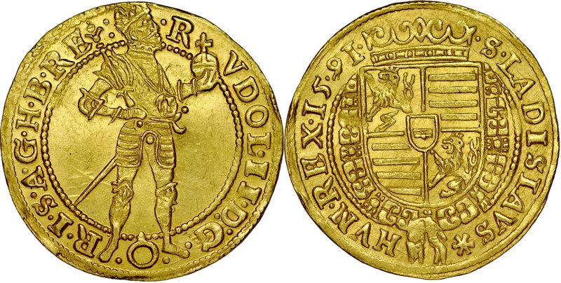 Austria, Rudolf II 1572-1612, Dukat 1591, Wiedeń.
 Fr. 87, złoto, waga 3,50 g, ...