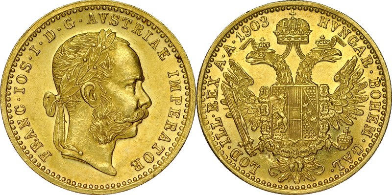 Austria, Franciszek Józef 1848-1916, Dukat 1903, Wiedeń.
 Fr 493, złoto, waga 3...