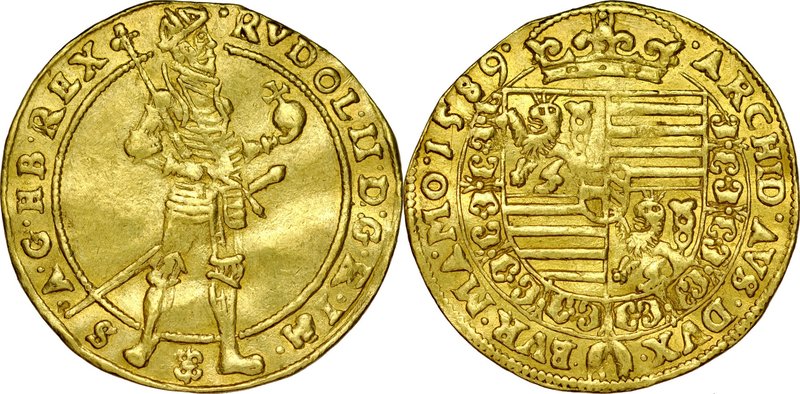 Czechy, Rudolf II 1572-1612, Dukat 1589, Praga.
 Fr. 88, Halacka 295, złoto, wa...