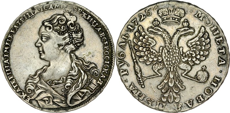 Rosja, Katarzyna I 1725-1727, Rubel 1726, Moskwa.
 Bitkin 36, waga 27,65 g, ład...