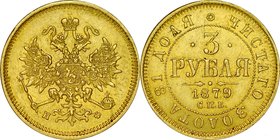 Rosja, Aleksander II 1855-1881, 3 ruble 1879, St. Petersburg, RR.