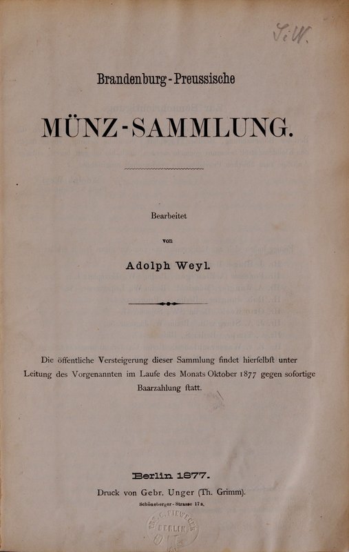 Weyl A., Brandenburg-Preussische Münz-Sammlung, Berlin 1877.
 Idealnie zachowan...