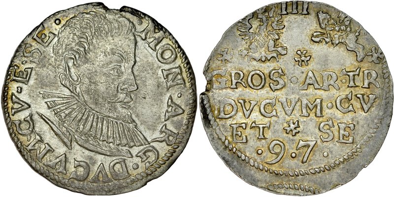Kurlandia, Fryderyk Kettler 1587-1642, Trojak 1597, Mitawa.
 Kop. 4036, Gerb. 6...