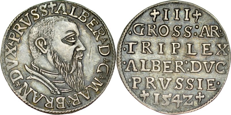 Prusy Książęce, Albrecht Hohenzollern 1525-1568, Trojak 1542, Królewiec.
 Kop. ...