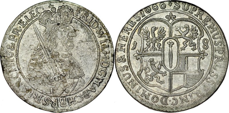 Prusy Książęce, Fryderyk Wilhelm 1641-1688, Ort 1666, Królewiec.
 Neumann 11.11...