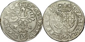 Śląsk, Księstwo Legnicko-Brzesko-Wołowskie, Jan Chrystian i Jerzy Rudolf 1603-1621, 3 krajcary 1611, Złoty Stok.