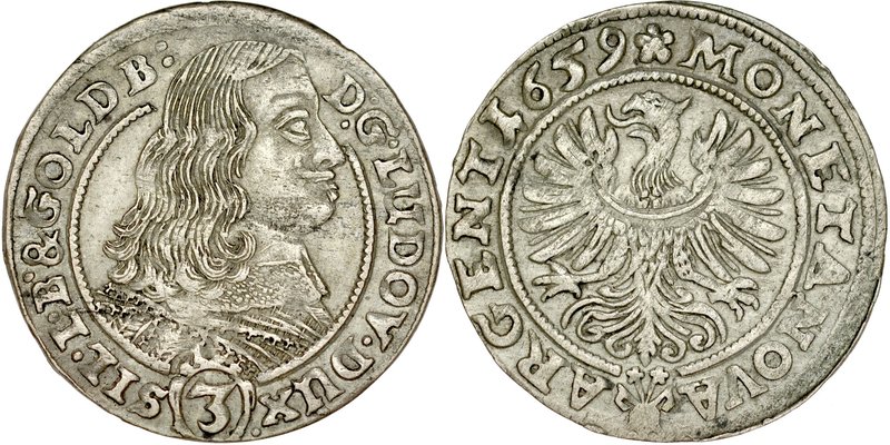 Śląsk, Księstwo Legnicko-Brzesko-Wołowskie, Ludwik 1653-1663, 3 krajcary 1659, B...
