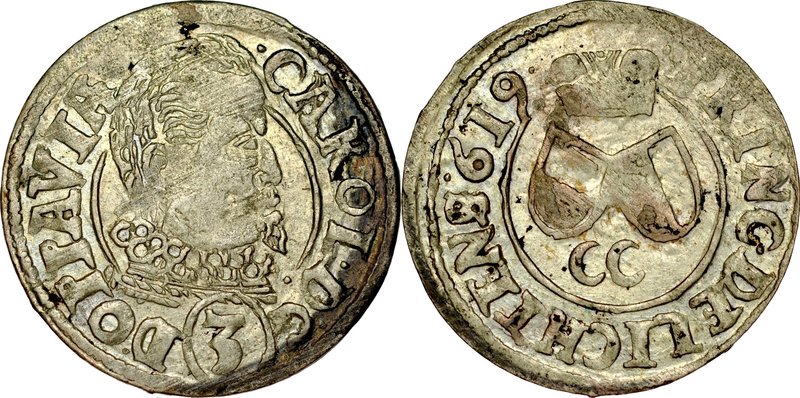 Śląsk, Księstwo Opawskie, Karol von Liechtenstein 1614-1627, 3 krajcary 1619, Op...