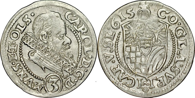 Śląsk, Księstwo Ziębicko-Oleśnickie, Karol II 1587-1617, 3 krajcary 1615, Oleśni...