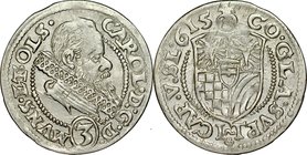 Śląsk, Księstwo Ziębicko-Oleśnickie, Karol II 1587-1617, 3 krajcary 1615, Oleśnica.