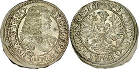 Śląsk, Księstwo Wirtembersko-Oleśnickie, Sylwiusz Fryderyk 1668-1697, 3 krajcary 1674, Oleśnica.