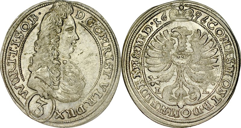 Śląsk, Księstwo Wirtembersko-Oleśnickie, Chrystian Ulryk 1668-1704, 3 krajcary 1...