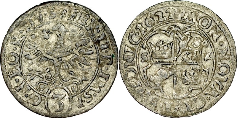 Śląsk, Świdnica, 3 halerze 1622.
 Kop. 8734, FuS 3619, atrakcyjny, połyskowy eg...