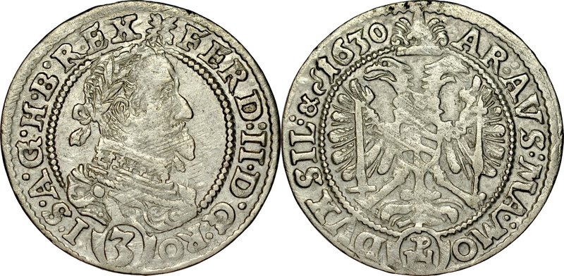 Śląsk, Ferdynand II 1620-1637, 3 krajcary 1630, Wrocław.
 FuS 229

Grade: VF+...