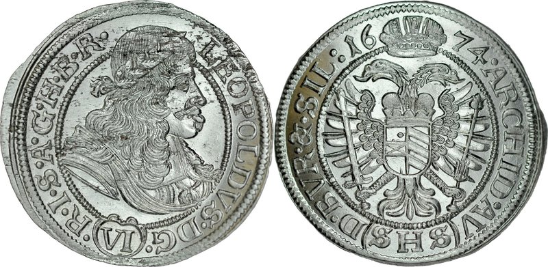 Śląsk, Leopold I 1657-1705, VI krajcarów 1674, Wrocław.
 FuS 486, Herinek 1204,...