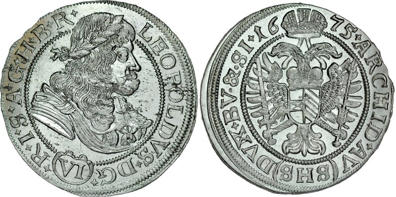 Śląsk, Leopold I 1657-1705, VI krajcarów 1675, Wrocław.
 FuS 491, Herinek 1205,...
