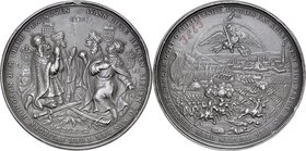 Medal z 1683 r autorstwa Hansa Jacoba Worlaba wybity dla upamiętnienia ligi antytureckiej i oswobodzenia Wiednia.