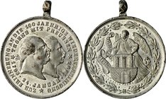 Medalik z 1893 roku wybity nakładem Waltera Lambeck’a z Toruniu w związku z 100 rocznica powrotu Torunia do Prus.
