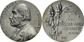 Medal autorstwa St. Lewandowskiego z 1901 roku, wybity z okazji 80 urodzin rektora Uniwersytetu Wrocławskiego - Antoniego Małeckiego.