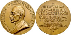 Medal autorstwa P. Wojtowicza z 1931 roku, wybity ku czci Franciszka Prus-Biesiadeckiego.