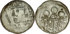 Bolesław Śmiały 1058-1079, Denar, typ królewski, Av.: Popiersie króla z mieczem, za nim litera Z, Rv.: Trój-kopułowa budowla.