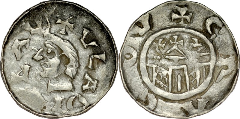 Władysław I Herman 1081-1102, Denar, Kraków, Av.: Mała głowa i napis otokowy, Rv...