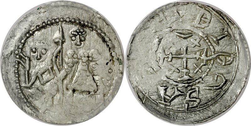 Bolesław III Krzywousty 1107-1138, Denar, Av.: Książę i Św. Wojciech, Rv.: Krzyż...