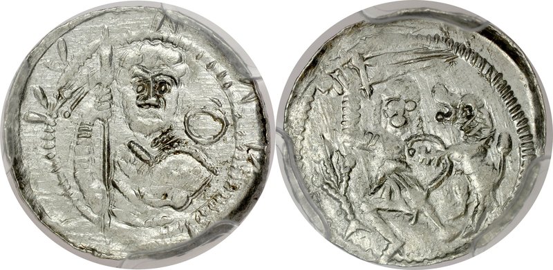 Władysław II Wygnaniec 1138-1146, Denar, A.: Książę z proporcem i tarczą, w polu...
