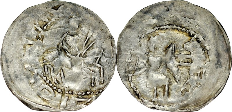 Ks. Opolsko-Raciborskie, Władysław II 1163-1177, Denar, Av.: Książę na koniu, Rv...