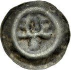Brakteat guziczkowy II poł. XIII w., Pomorze Zachodnie, Dom Grystów 1237-1283, Av.: Łeb jelenia w porożem.