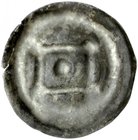 Brakteat guziczkowy II poł. XIII w., Mazowsze? Kujawy?, koniec XIII w., Av.: Romb, w jego rogach po kropce, centralnie duża kropka.