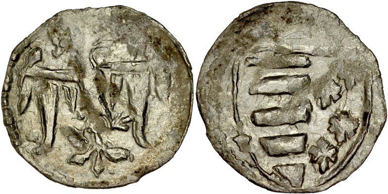 Ludwik Węgierski 1370-1382, Denar, Kraków. Av.: Orzeł piastowski, Rv.: Tarcza he...
