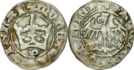 Władysław Jagiełło 1386-1434, Półgrosz, Kraków, Av.: Korona, pod nią litera P, Rv.: Orzeł jagielloński.