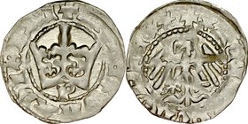 Władysław Jagiełło 1386-1434, Półgrosz, Kraków, Av.: Korona, pod nią litera P, Rv.: Orzeł jagielloński.