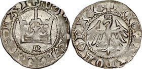 Władysław Jagiełło 1386-1434, Półgrosz, Kraków, Av.: Korona, pod nią litera N, Rv.: Orzeł jagielloński.
