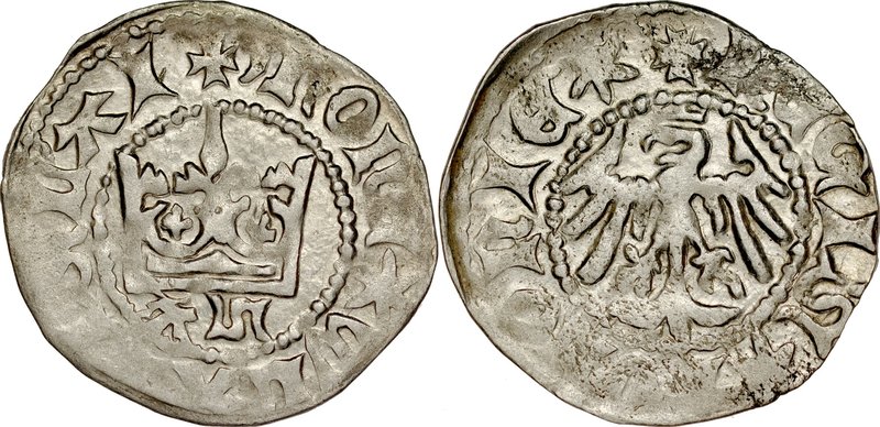 Władysław Jagiełło 1386-1434, Półgrosz, Kraków, Av.: Korona, pod nią litery AS, ...