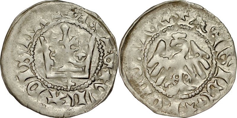 Władysław Jagiełło 1386-1434, Półgrosz, Kraków, Av.: Korona, pod nią krzyżyk, Rv...