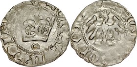 Władysław Jagiełło 1386-1434, Półgrosz, Kraków, Av.: Korona, pod nią litera O, Rv.: Orzeł jagielloński.